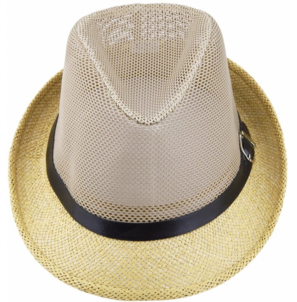 Fedoras Fedora Hats for Women Men-Braid Straw Short Brim Jazz Panama Cap - 02-apricot - CO1868DA0HA