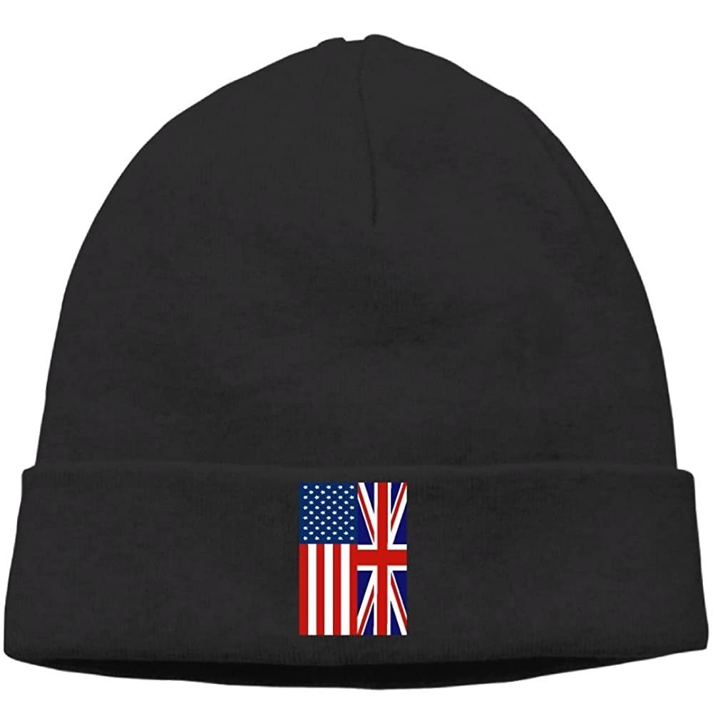 Skullies & Beanies Soft Knit Cap for Mens and Womens- British American Flag Stocking Cap - Black - CH18K5WKZL5