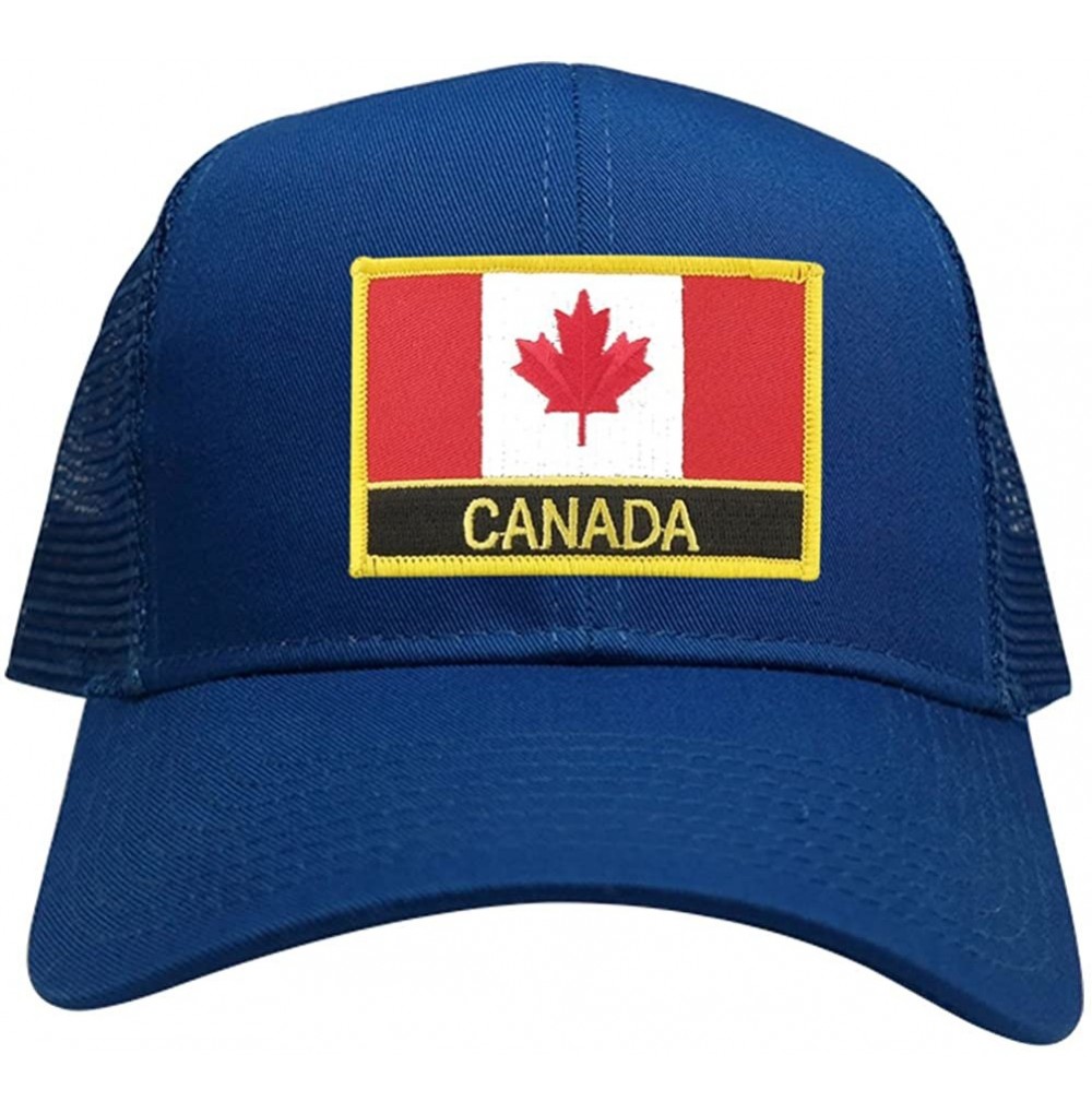 Baseball Caps Canada Flag Embroidered Iron on Patch with Text Adjustable Mesh Trucker Cap - Royal - CO12MYYEJDK
