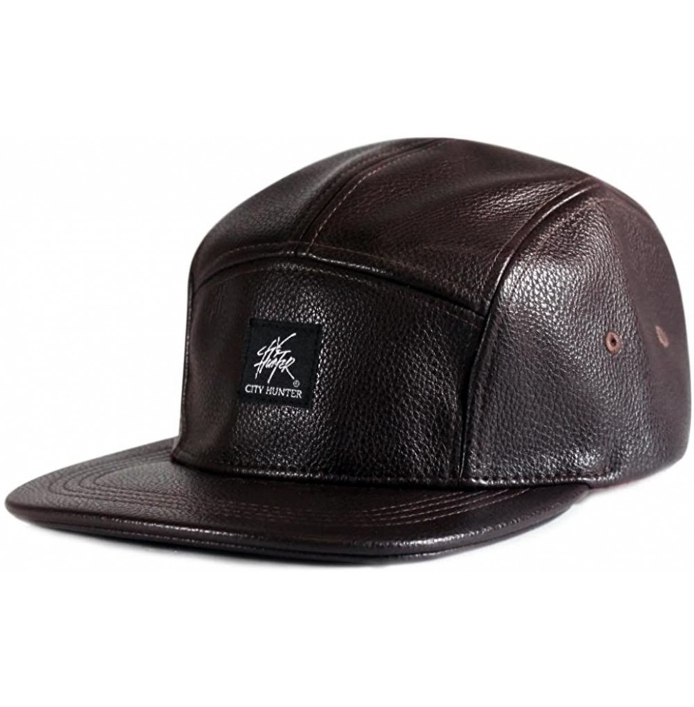 Baseball Caps 5 Panel Wool Leather 5 Panel Hat - Leather Brown - CH11T84EFKR