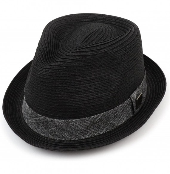 Fedoras Upbrim Paper Straw Fedora Hat with Hat Band - Black - C918GL7LL7L
