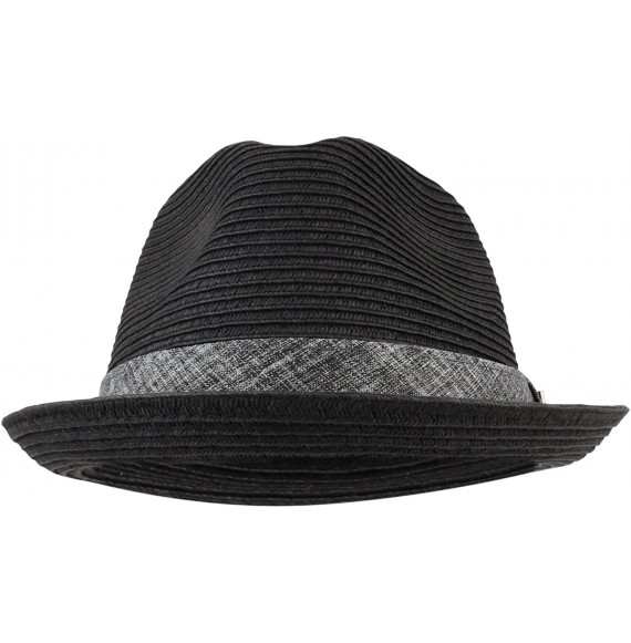 Fedoras Upbrim Paper Straw Fedora Hat with Hat Band - Black - C918GL7LL7L
