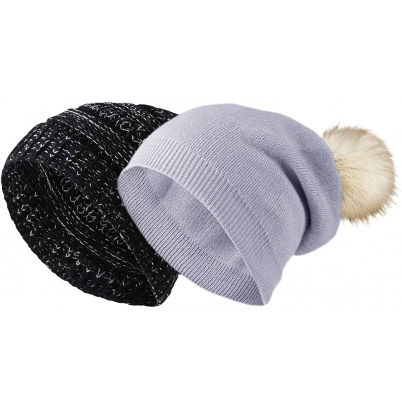Skullies & Beanies 2 Pack Winter Hats for Women Slouchy Beanie for Women Beanie Hats - C8-beige/Black Beanie Hats - CI18AXXQ5XG