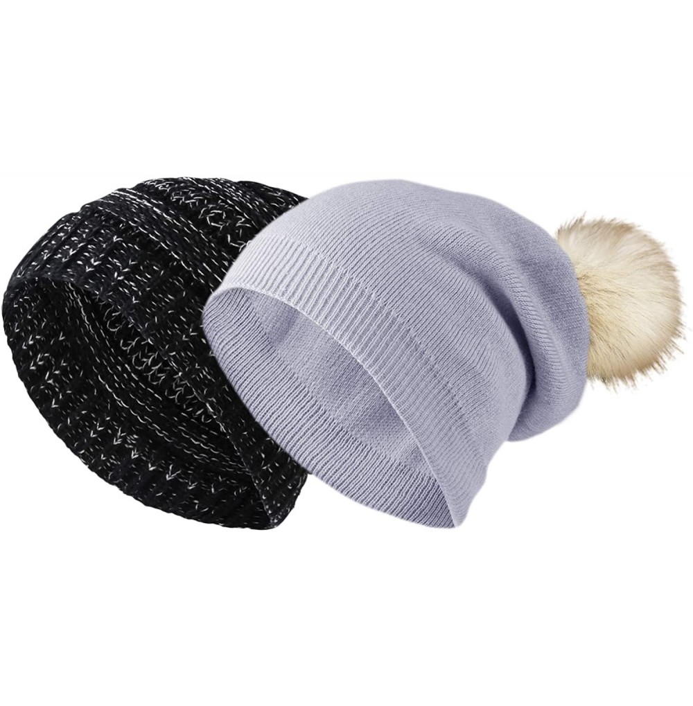 Skullies & Beanies 2 Pack Winter Hats for Women Slouchy Beanie for Women Beanie Hats - C8-beige/Black Beanie Hats - CI18AXXQ5XG