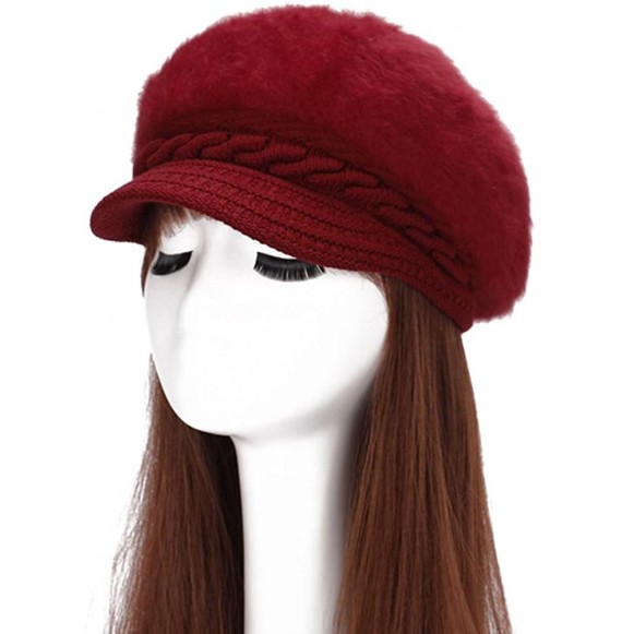 Berets Women Fashion Faux Rabbit Fur Knitted Hat Outdoor Winter Thicken Warm Beret Black One Size - CR18KW8HWAN