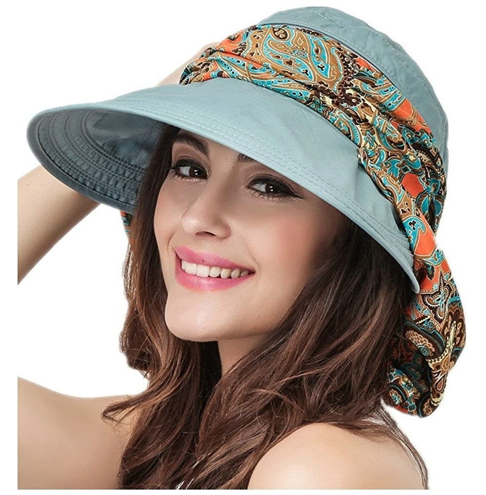 Sun Hats Women Sunhat Wide Brim Visor Hats Removable Neck Flap Cover Caps UPF 50+ - Blue - CT18DMTS88Y