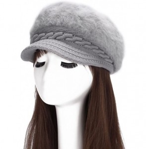 Berets Women Fashion Faux Rabbit Fur Knitted Hat Outdoor Winter Thicken Warm Beret Black One Size - CR18KW8HWAN
