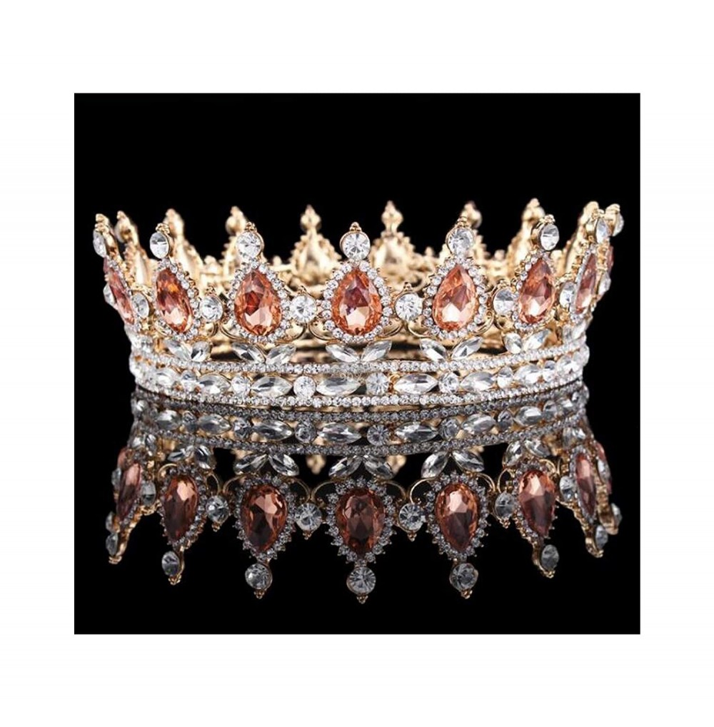 Headbands Vintage Wedding Crystal Rhinestone Crown Bridal Queen King Tiara Crowns-Gold Champagne - Gold Champagne - CD18WQ6H8RO