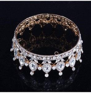 Headbands Vintage Wedding Crystal Rhinestone Crown Bridal Queen King Tiara Crowns-Gold Champagne - Gold Champagne - CD18WQ6H8RO