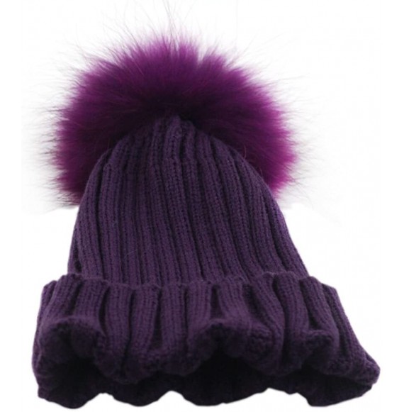 Skullies & Beanies Womens Pom Pom Beanie Hat Winter Fur Hairball Knit Cap - Purple - CY1870GYXOR