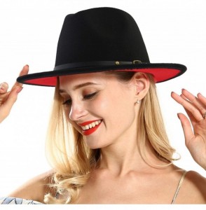 Fedoras Fedora Hat Trend Red Black Patchwork Wool Felt Jazz Casual Men Women Leather Band Wide Brim Felt Hat - Red Black - C3...