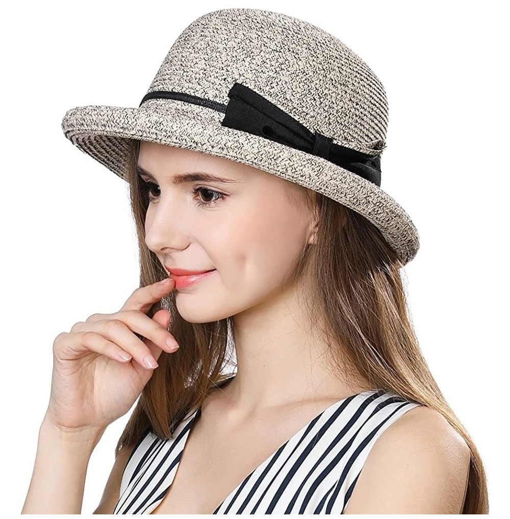Sun Hats Womens UPF 50 Summer Straw Beach Sun Hat Wide Brim Fashion Fedora Packable & Adjustable - 99037brown - CP18SQNZ6HL