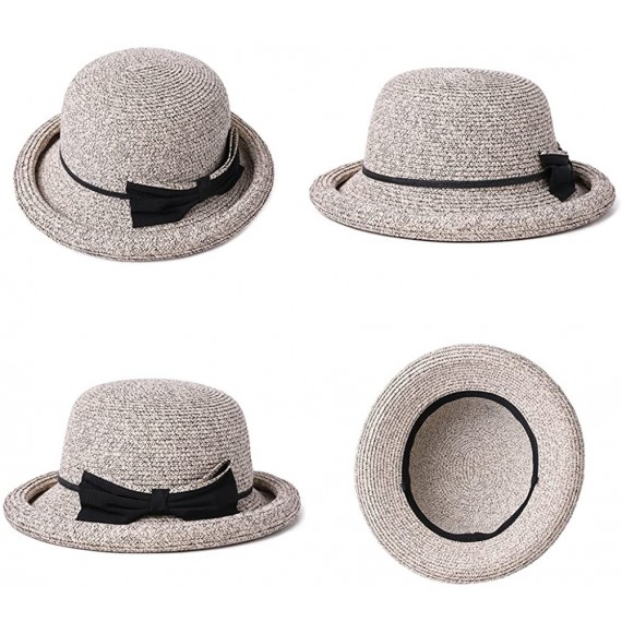 Sun Hats Womens UPF 50 Summer Straw Beach Sun Hat Wide Brim Fashion Fedora Packable & Adjustable - 99037brown - CP18SQNZ6HL