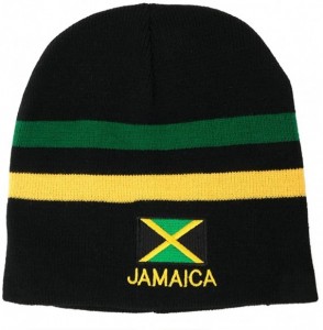 Skullies & Beanies Green- Yellow Stripe Jamaica Flag and Text Embroidered Short Beanie Hat - Black - C012NYWTAZB