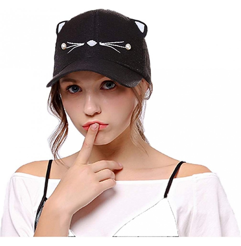 Baseball Caps Women Adjustable Cat Ears Cap Baseball Sun Hats Hip Hop Hat with a Cat Ears Headband - Black - CP18Q43XHN5