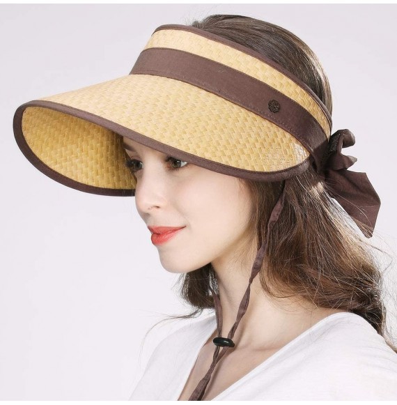 Sun Hats Womens Rollup Straw Visor Sun Hat Large Brim Beach Hat UPF 50+ - Khaki89044 - CU18NATAZK0