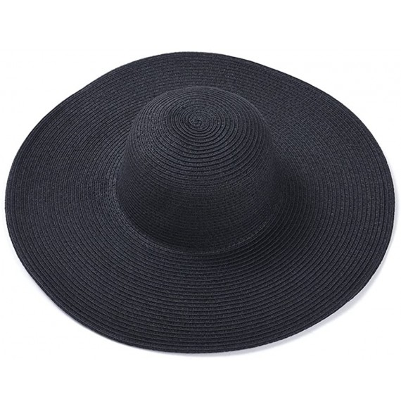 Sun Hats Womens Bowknot Straw Hat Foldable Beach Sun Hat Roll up UPF 50+ - Ac Black 5.9' Brim - CJ18W93OE9S