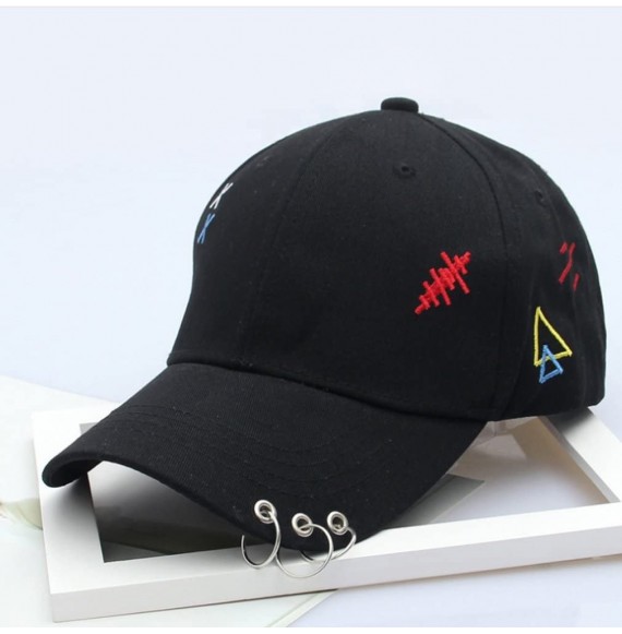 Baseball Caps Women's Iron Ring Pin Retro Baseball Cap Trucker Hat - Embroidery Black - CZ186NZZLHL