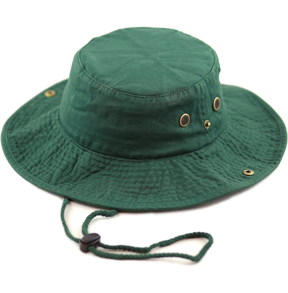 Sun Hats 100% Cotton Stone-Washed Safari Wide Brim Foldable Double-Sided Sun Boonie Bucket Hat - Darkgreen - CC12O7REX9L