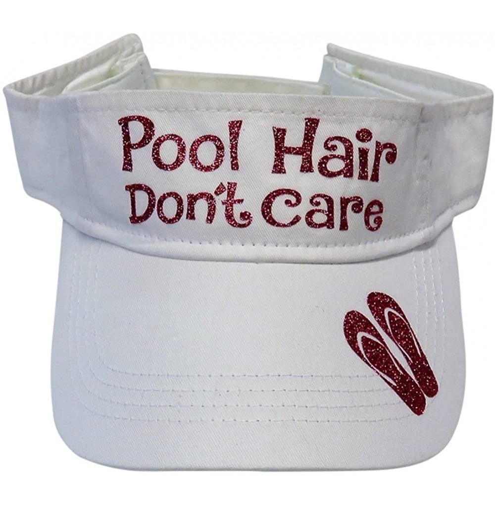 Sun Hats Glitter Pool Hair Don't Care Flip Flops Visor Fashion Swim - Fuchsia Glitter on White Visor - CA17AA4Q94T