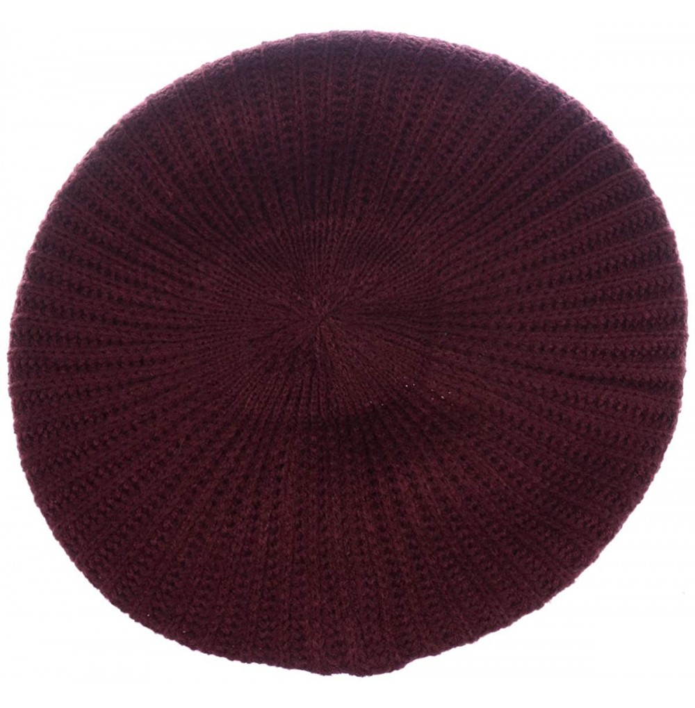 Berets Fall Winter Knit Beanie Beret Hat for Women Soft Knit Lining Many Styles - Burgundy656 - C918U02A2IE