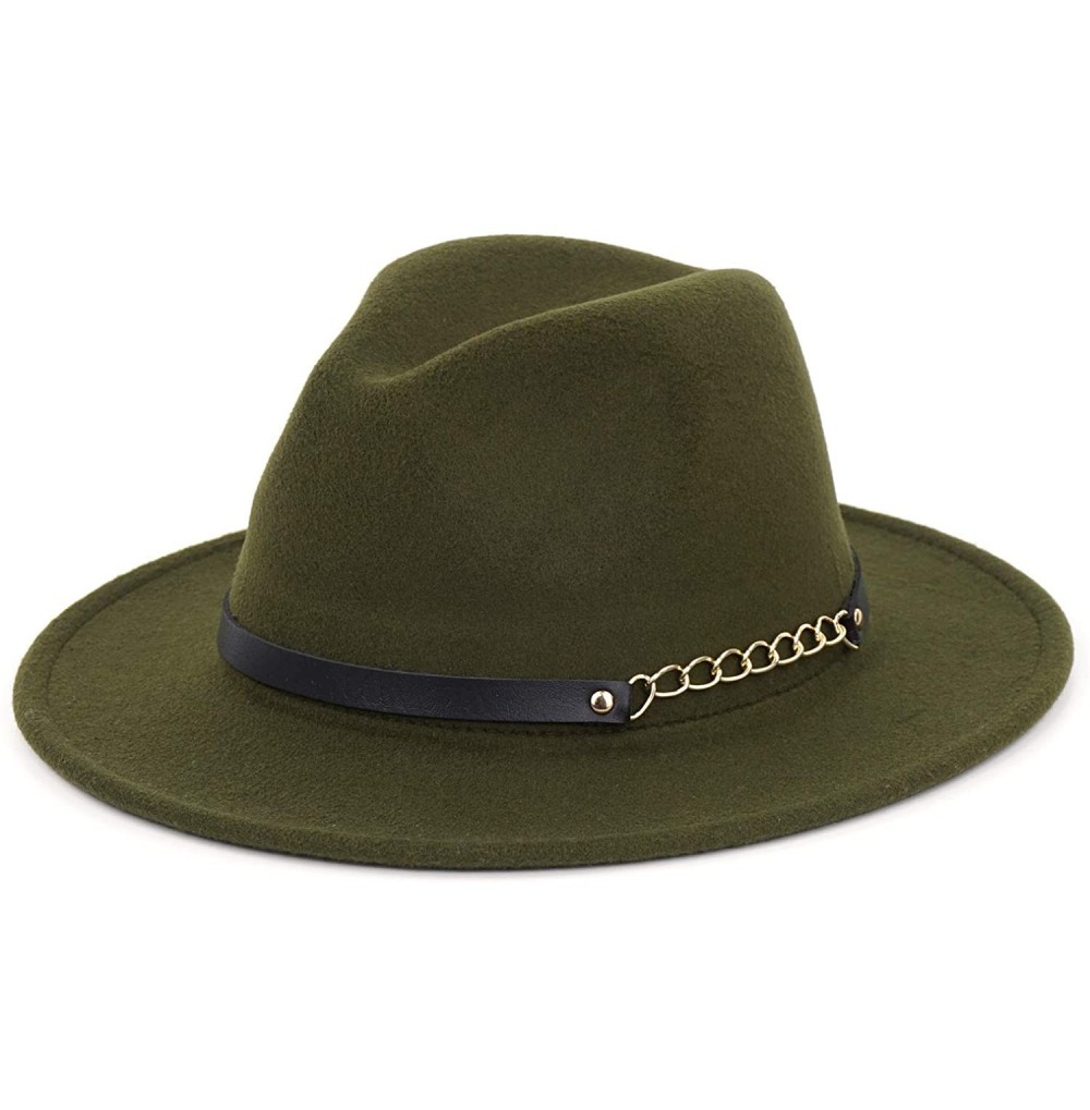 Fedoras Women's Fedoras Belt Buckle Fedora Panama Hat - Army Green - CB18KNH4ME2