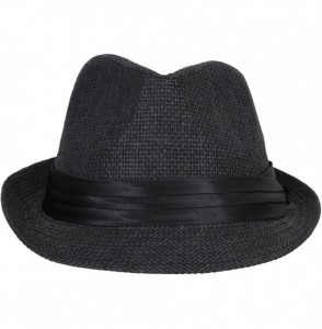 Fedoras Mens Womens Short Brim Structured Straw Fedora Hat Summer Sun Hat - Black - CJ18CO5QK35