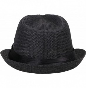 Fedoras Mens Womens Short Brim Structured Straw Fedora Hat Summer Sun Hat - Black - CJ18CO5QK35
