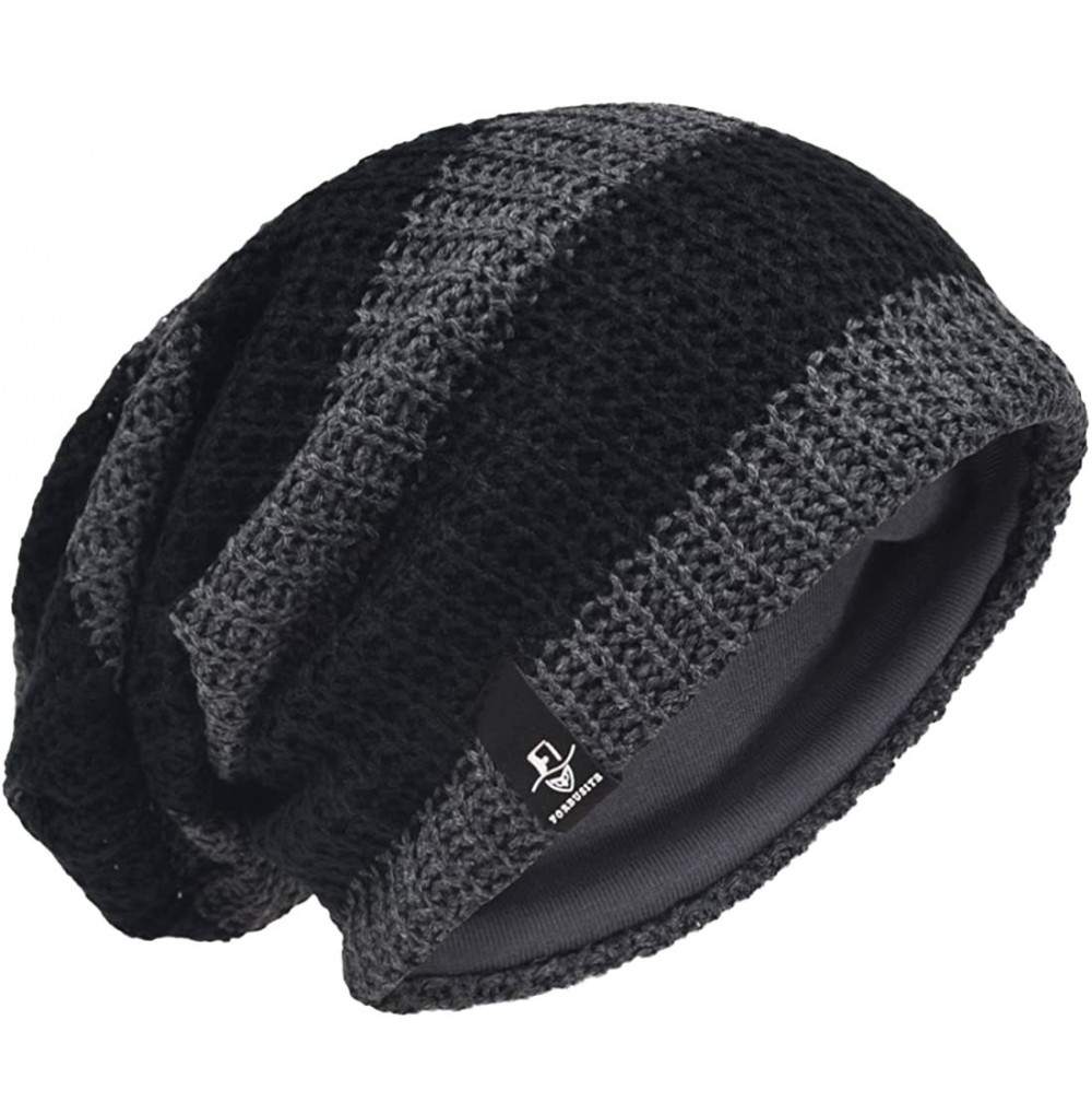 Skullies & Beanies Men's Slouchy Beanie Knit Crochet Rasta Cap for Summer Winter - Grey/Black - CG18SXQ8LCS