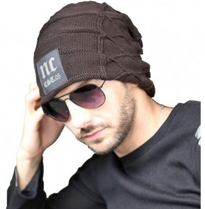 Skullies & Beanies Mens Warm Knit Outdoors Ski Thick Hat/Cap Set for Winter - Brown - CE187OTMWYM