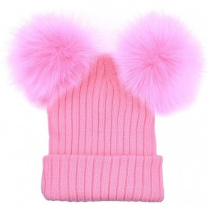 Skullies & Beanies Women Double Hairball Pom Pom Beanie Winter Warm Hat Crochet Knit Cap - Pink - CZ189484A27