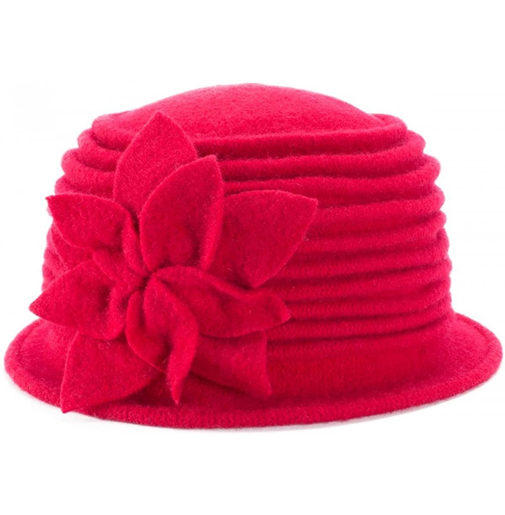 Berets Womens 1920s Look 100% Wool Beret Beanie Cloche Bucket Winter Hat A543 - Red - CS1936T2Z3E
