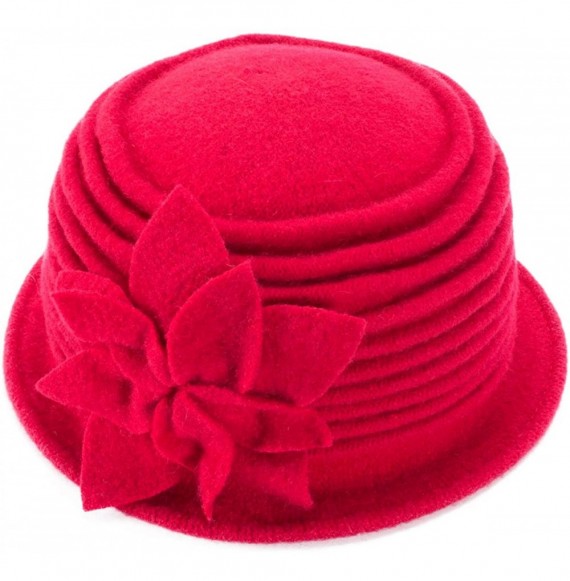 Berets Womens 1920s Look 100% Wool Beret Beanie Cloche Bucket Winter Hat A543 - Red - CS1936T2Z3E