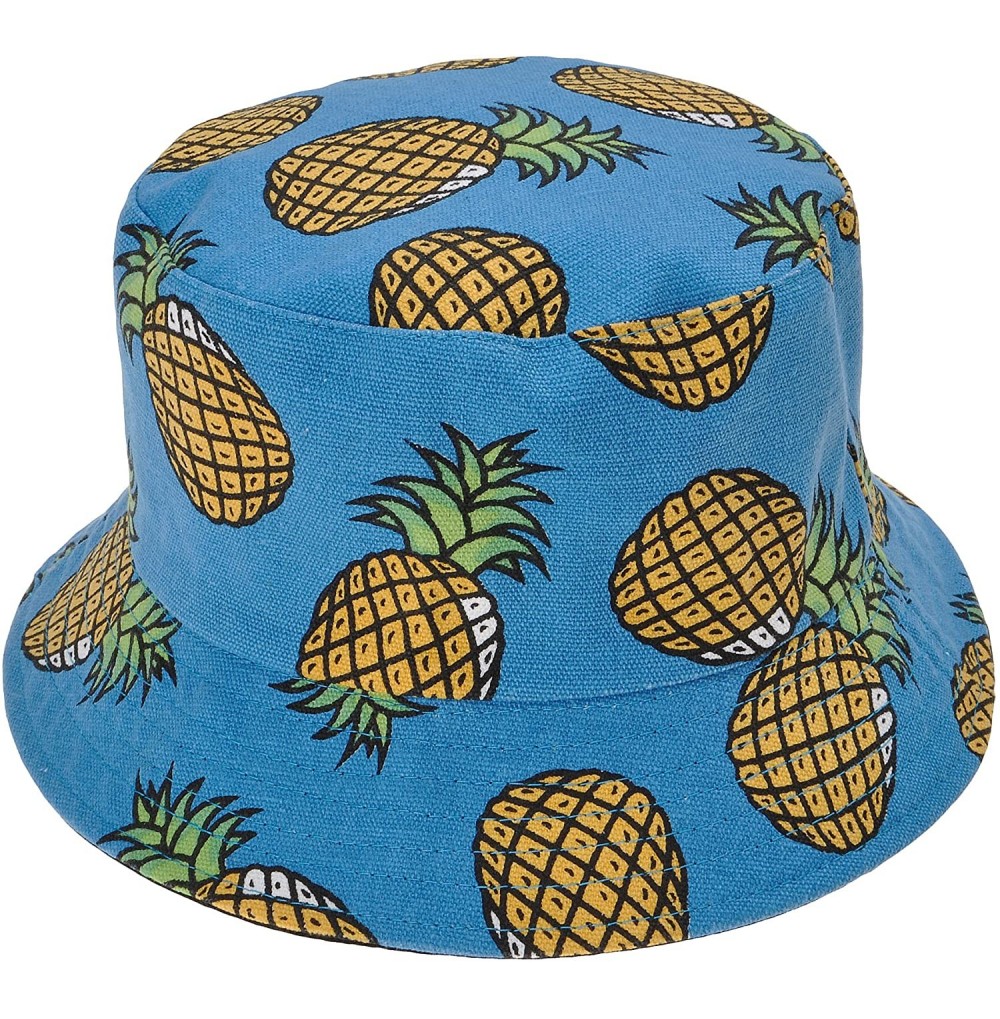 Bucket Hats Unisex Cute Print Bucket Hat Summer Fisherman Cap - Pineapple Blue 2 - CM185N99XRZ