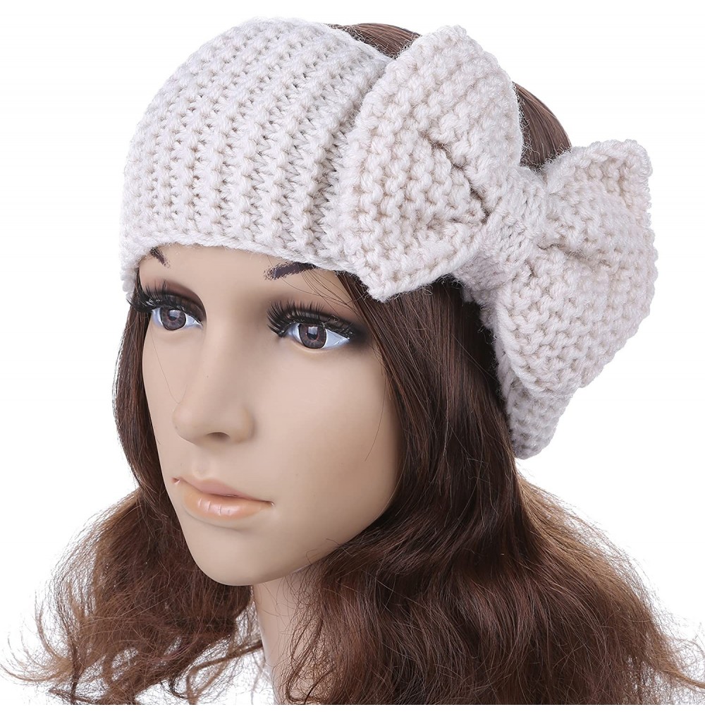 Headbands Women's Crochet Big Bow Knitted Winter Headband 1 - Beige - CN18709Y7ID