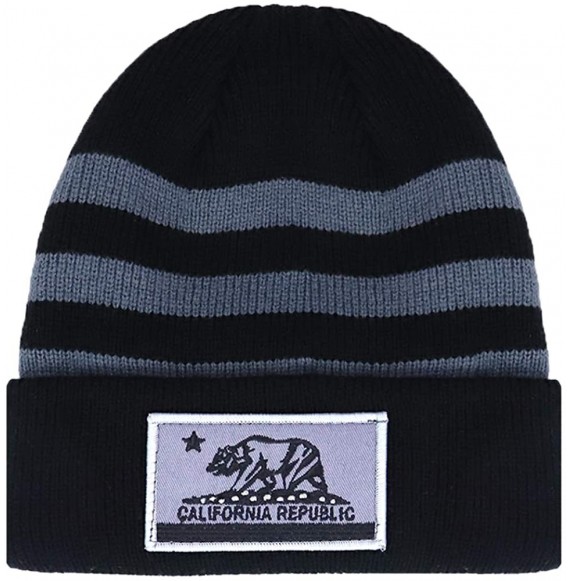 Skullies & Beanies Striped California Republic Cali Bear Long Beanie Cuffed Knit 12 inches Winter Hat - Black/Gray - CK18IR5IT7N