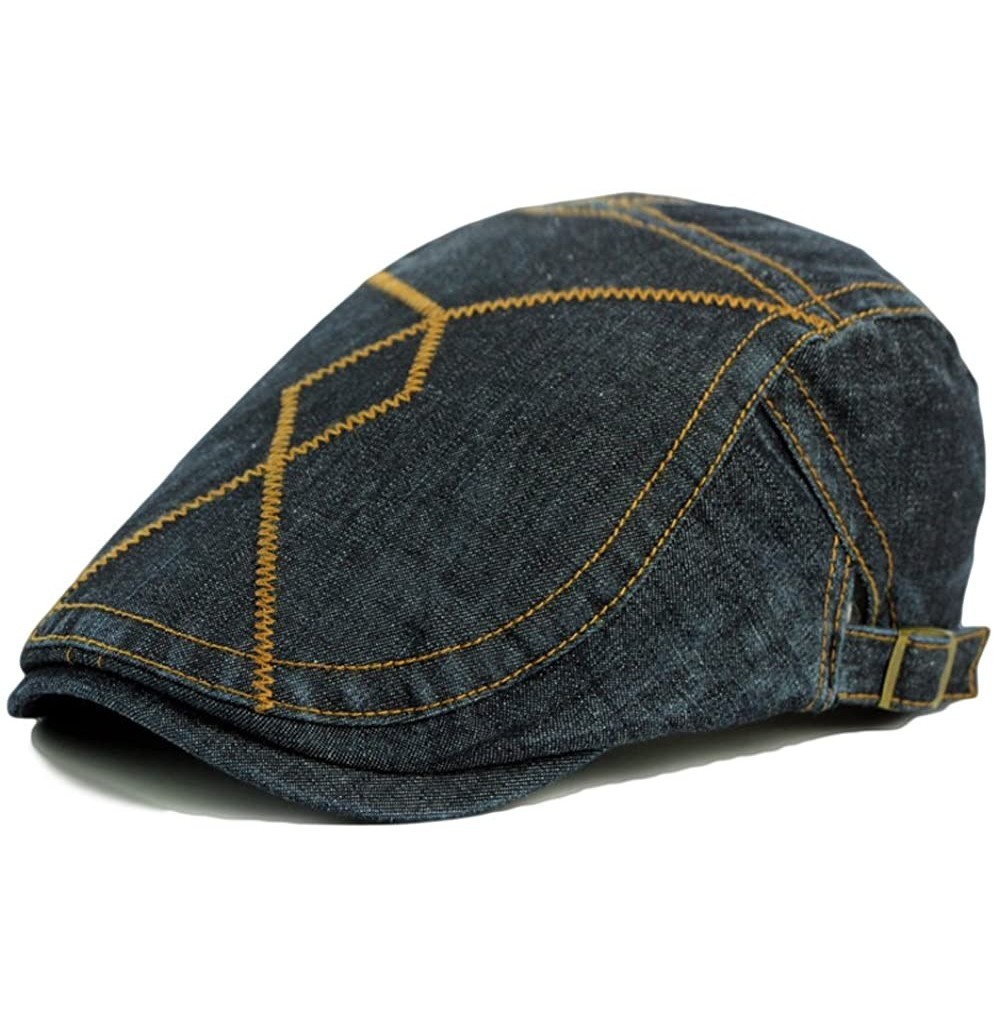 Newsboy Caps Denim Ivy Gatsby Cabbie Newsboy Cap Hat for Men - Dark Blue - CY12FKT6A8R