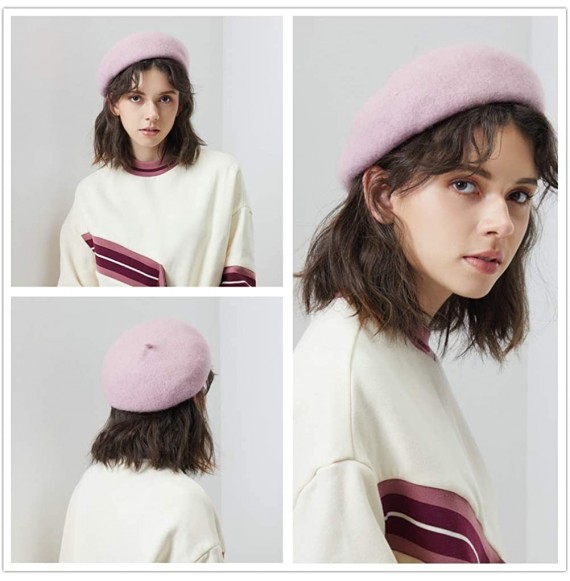 Berets Merino Wool Berets for Women Girls- Classic Plain French Style Artist Hat Gift - 1pink - 86.6% Merino Wool - CA18Y9MTNA9