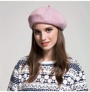 Berets Merino Wool Berets for Women Girls- Classic Plain French Style Artist Hat Gift - 1pink - 86.6% Merino Wool - CA18Y9MTNA9