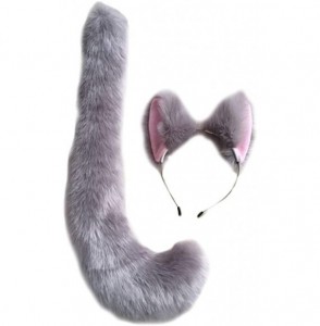 Headbands Party Cosplay Costume Fox Ears Faux Fur Hair Hoop Headband + Tail Set - C7 Polyester Set(grey) - C918UWYGYZ2
