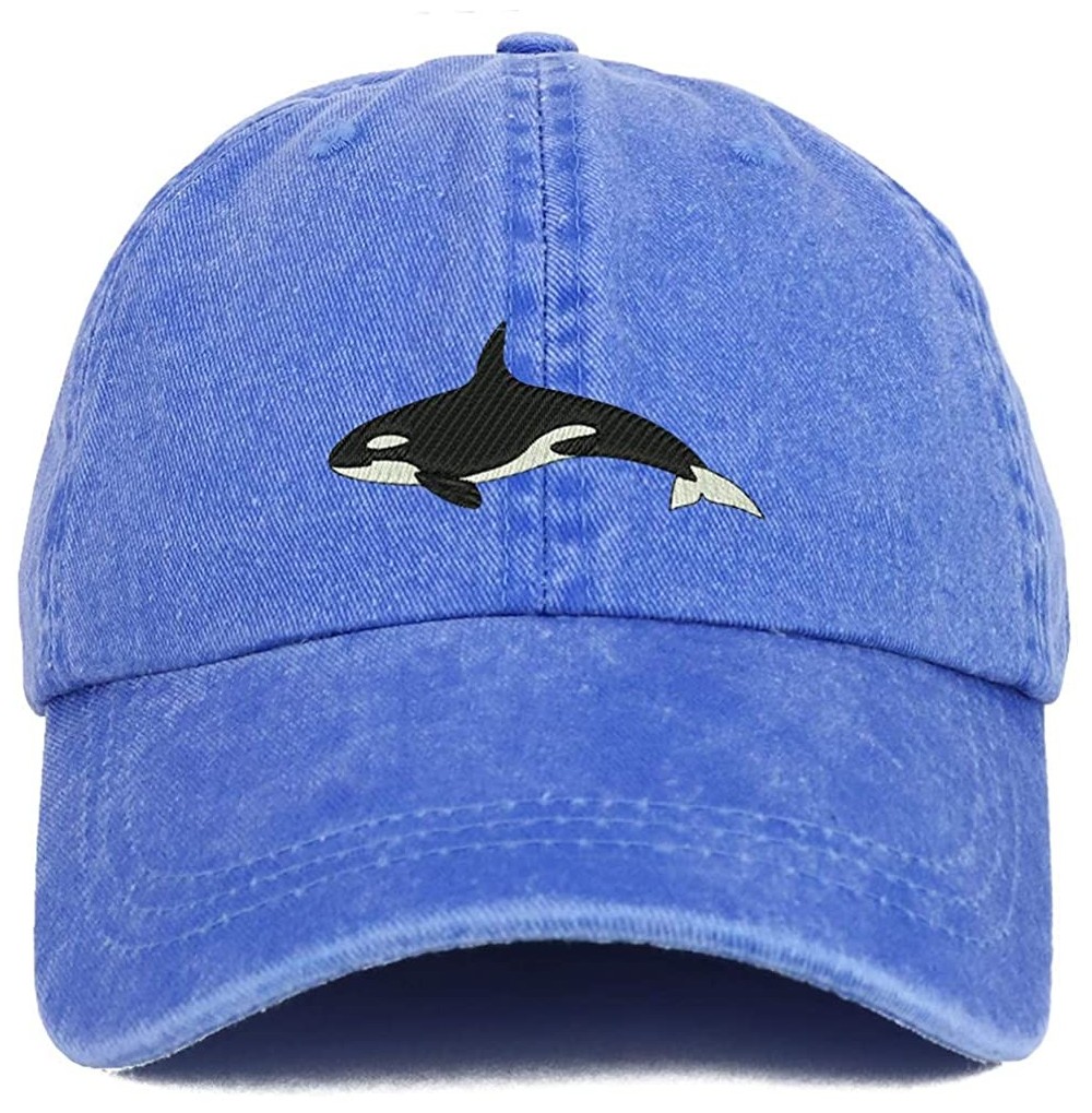 Baseball Caps Orca Killer Whale Embroidered Pigment Dyed 100% Cotton Cap - Royal - C518SW6SDQY