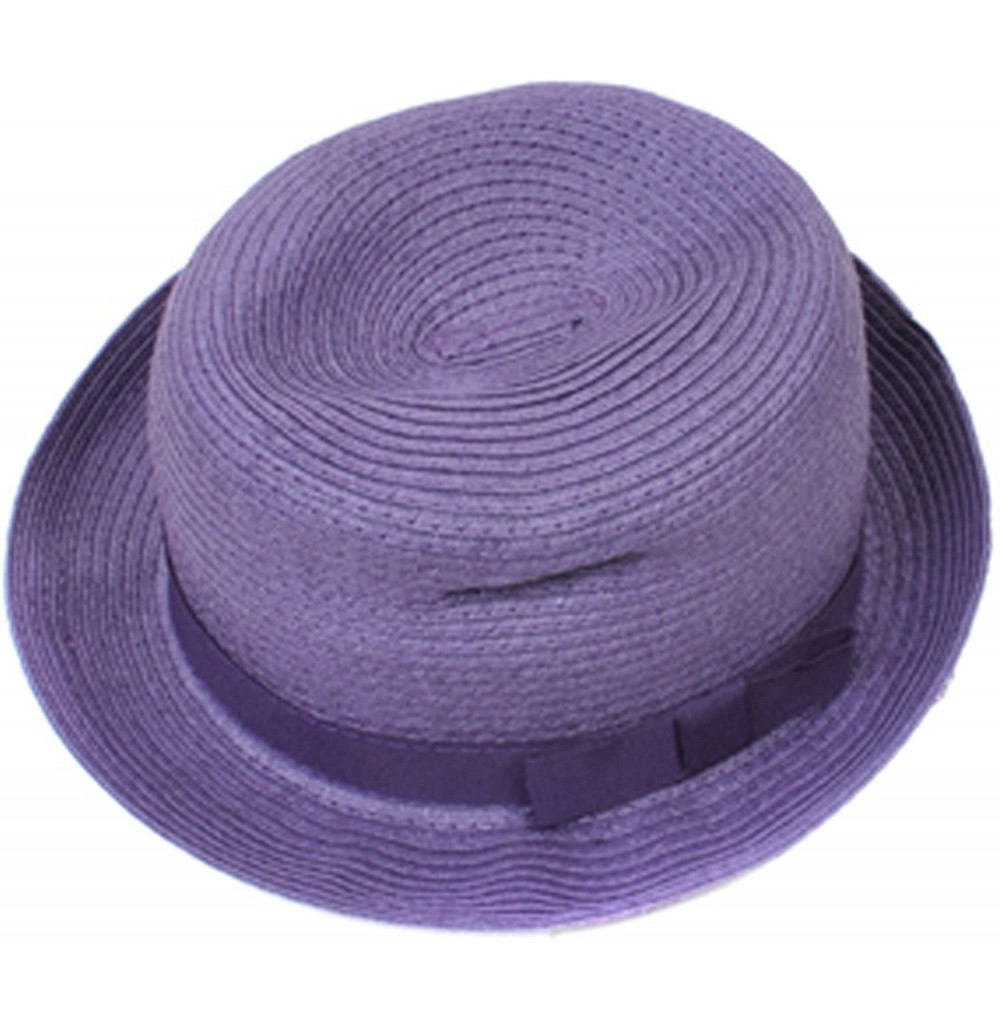 Fedoras Solid Color Paper Fedora Hat - Purple - C8118FWHC4J