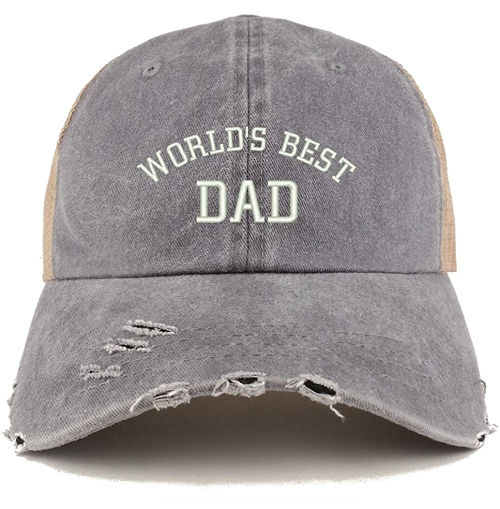 Baseball Caps World's Best Dad Embroidered Frayed Bill Trucker Mesh Back Cap - Grey - C618CX402ED