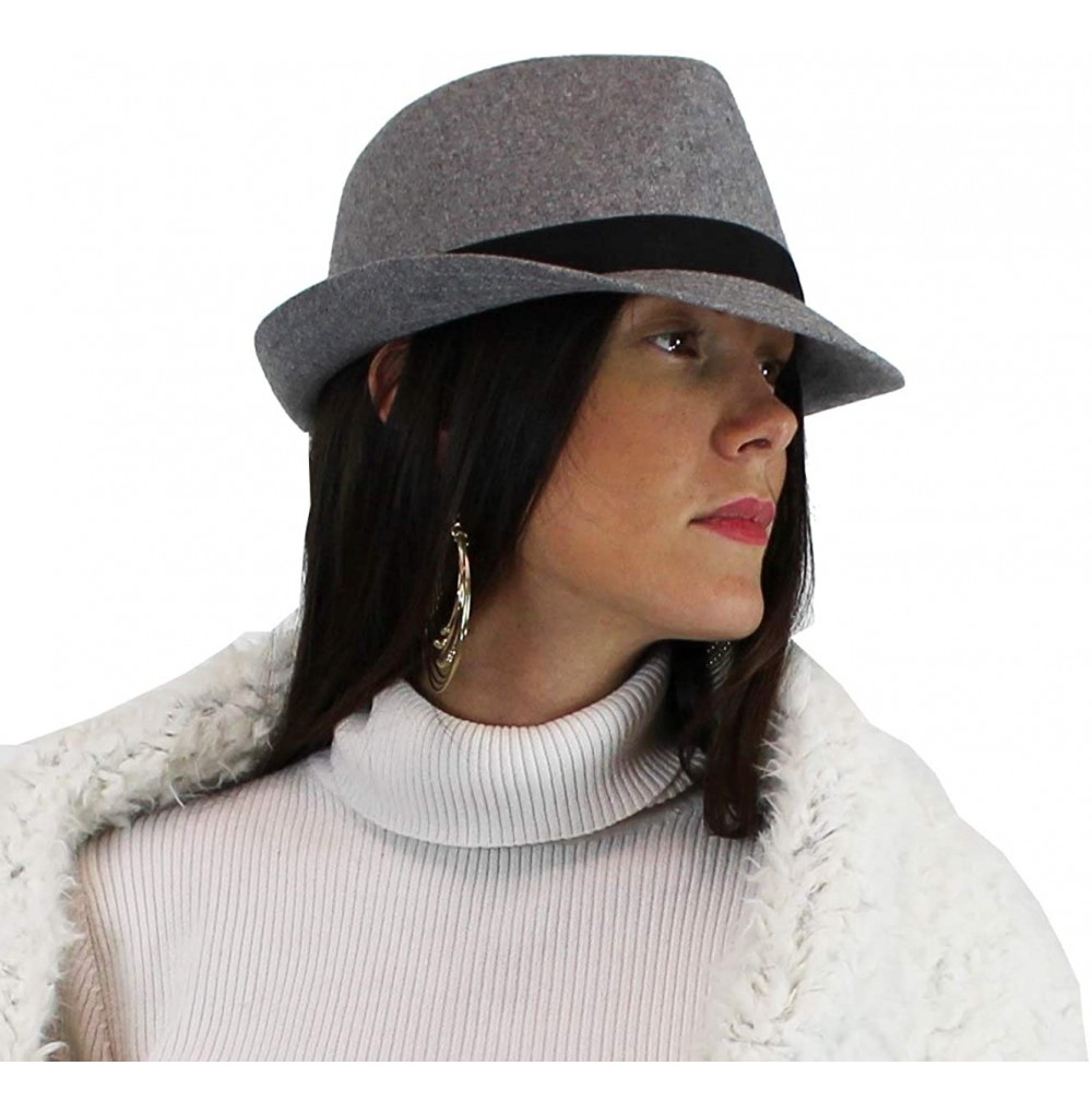 Fedoras Fedora Hat with Black Ribbon Woman's - Light Grey - CC11IQB36UX