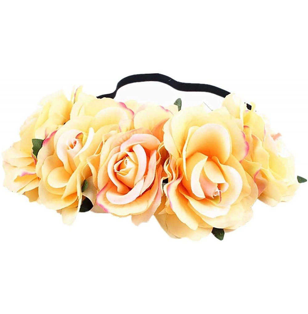Headbands Love Fairy Bohemia Stretch Rose Flower Headband Floral Crown for Garland Party - Colorful Yellow - CG18HY2OXX2