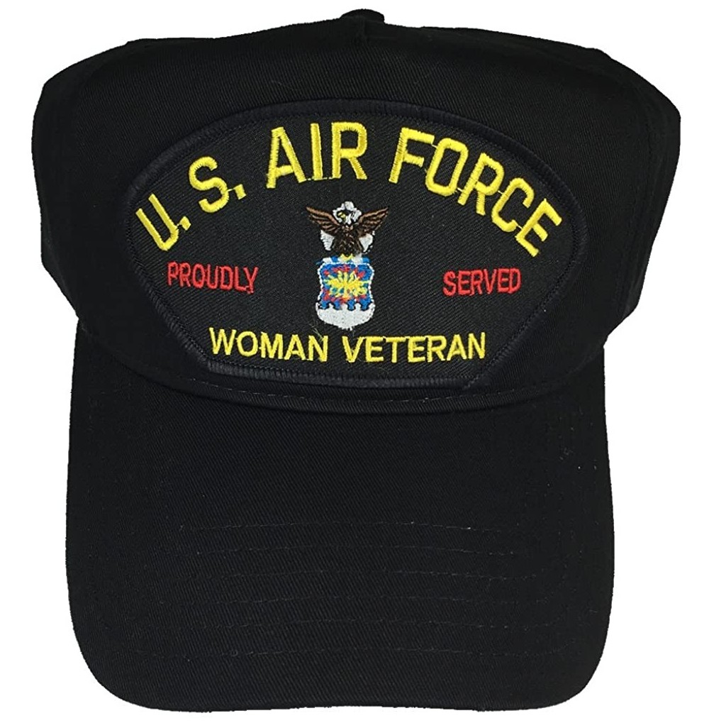 Sun Hats U.S. AIR Force USAF Woman Veteran Proudly Served W/Logo HAT - Black - Veteran Owned Business - CD12K35Q4HV