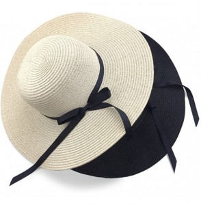 Sun Hats Women's Sun Hat Floppy Foldable Bowknot Straw Hat Summer Beach Cap - Black - C618DINN47H