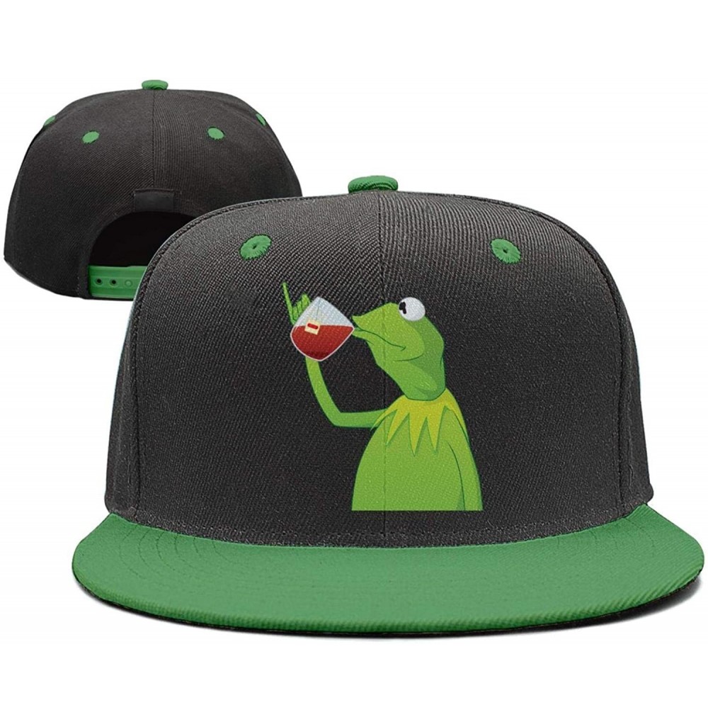 Baseball Caps Kermit The Frog"Sipping Tea" Adjustable Red Strapback Cap - Afunny-green-frog-sipping-tea-8 - C118ICX7MGI
