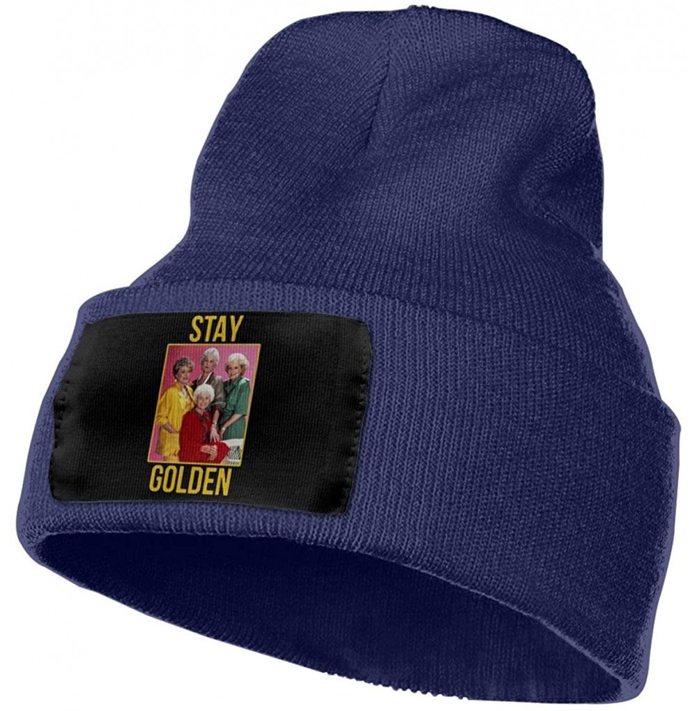 Skullies & Beanies Fashion GOL-den Girls Knit Hat Winter Hats Knitted Unisex Warm Ski Hats Black - Navy - CJ18AN3X9LS