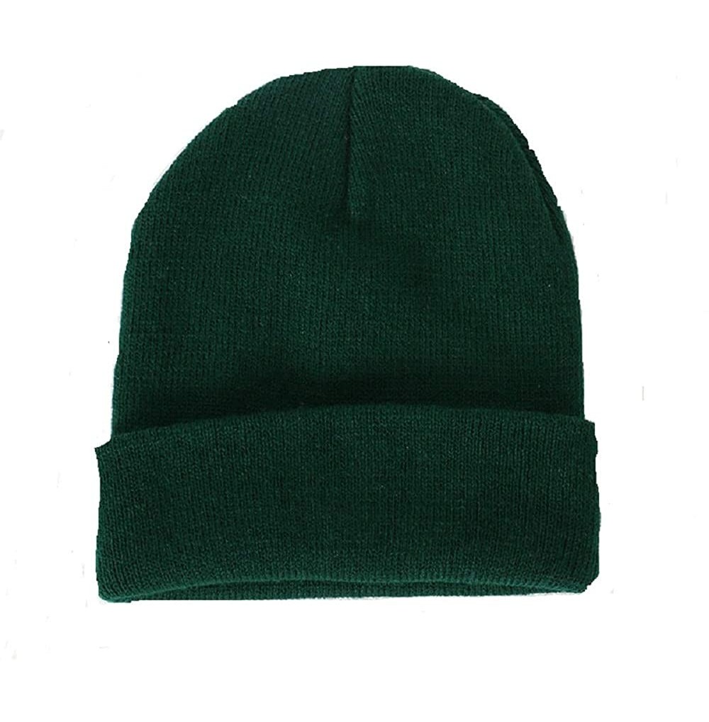 Skullies & Beanies Unisex Cuff Warm Winter Hat Knit Plain Skull Beanie Toboggan Knit Hat/Cap - Dark Green - C5193K8NTR3